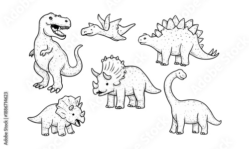 Cartoon Dinosaur Vector Set – Cute Prehistoric Creatures for Kids’ Prints & Educational Designs