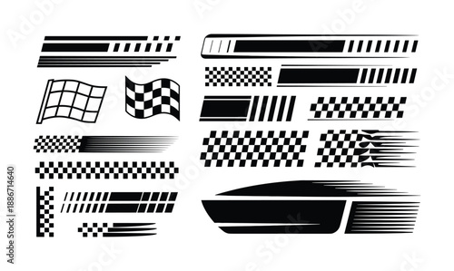 Racing checkered flag and speed effect vector illustration for sports car graphics