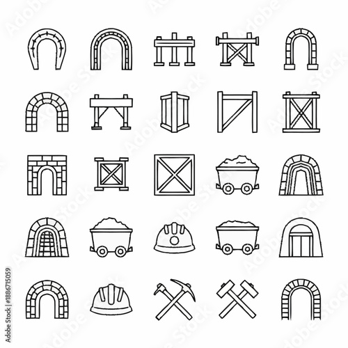 Collection of Mining Icons and Symbols Outlined.