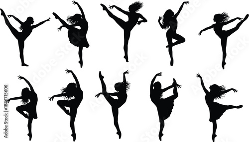ballet dancer silhouettes, contemporary dance, graceful movement, artistic expression, performance art, elegant posture, flexibility balance, human motion, choreography design, creative illustration