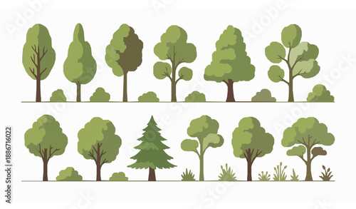 Flat Botanical Tree Elevation Vector Set for Landscape and Architectural Design