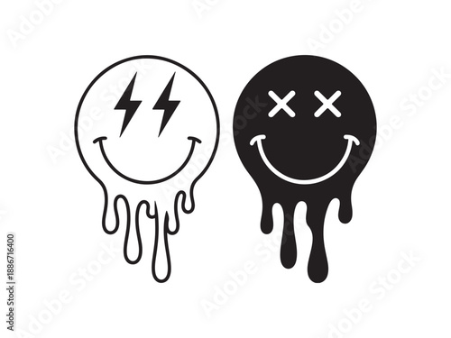 Two stylized smiley faces that appear to be melting vector icon.