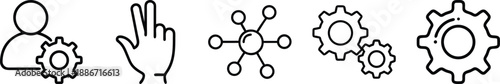 User and settings icons with gears, network, and connection for system management transparent background
