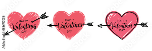 Sketchy Heart with Arrow Hand Drawn Valentine Design for T-shirt Print and Greeting Cards