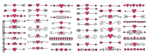 Valentines Day Decorative Dividers and Arrows Mega Set with Red Hearts and Swirl Elements