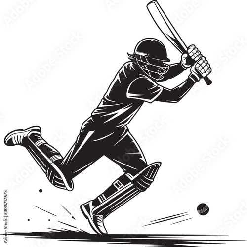 A dynamic illustration of a cricket batsman in mid swing preparing to hit the ball