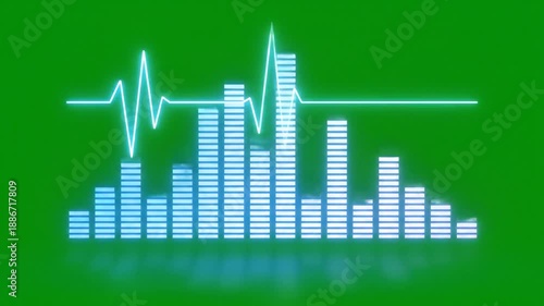 Abstract audio spectrum visualizer against a green background