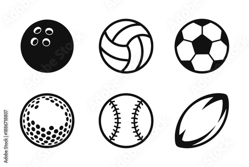 Collection of sports balls vector illustration including bowling volleyball soccer and more design