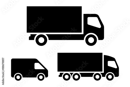 Delivery truck moving van logistics transportation shipping freight vehicle cargo service icon vector design