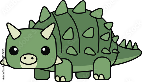 A cartoon dinosaur with spikes on its back standing in a simple environment from a side viewpoint as an illustration