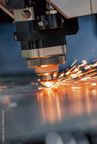 CNC Laser cutting of metal, modern industrial technology.