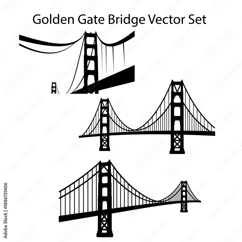 Fototapeta premium Golden Gate Bridge vector set bundle