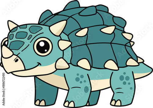 A cartoon dinosaur with spikes on its back is standing on all fours viewed from the side