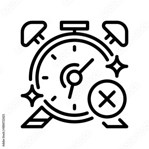 Alarm Clock Off Line Icon, Outline Symbol for Rest Period, Uninterrupted Sleep, Silence Setting, Relaxation Time, and Freedom from Schedule. Vector Sign Icon.