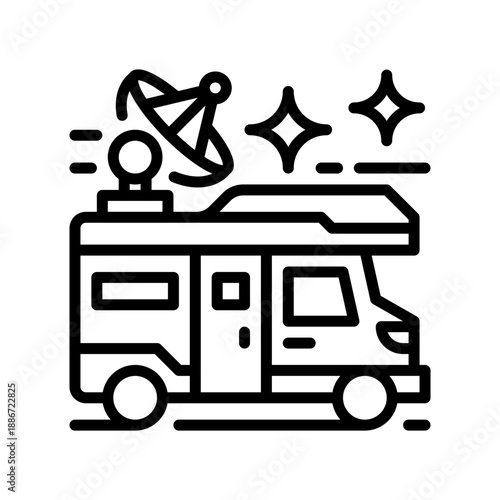 Van Life Work Line Icon, Outline Symbol for Nomadic Office, Adventure Travel, Mobile Employment, Freedom Lifestyle, and Road Trip Business. Vector Sign Icon.
