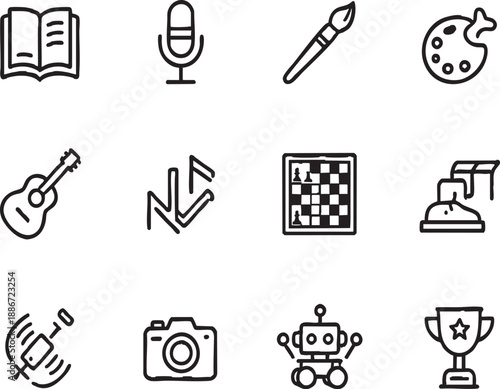 Extracurricular School Clubs and Hobbies Icon Set