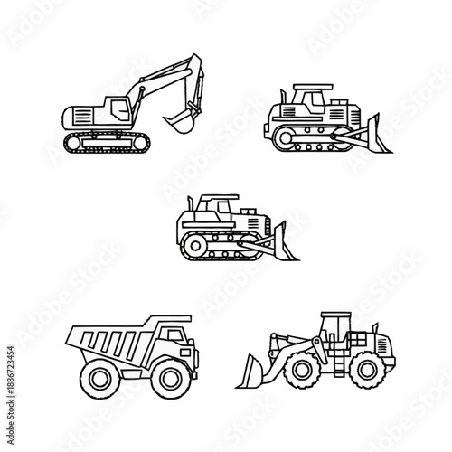 Excavator Bulldozer Dump Truck Machinery Equipment.