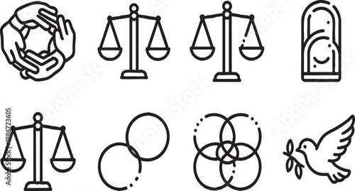 Harmony Balance and Peace Outline Linear Icon Set