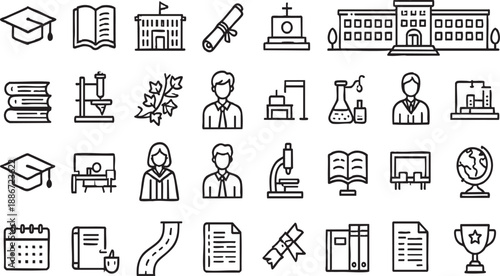 Higher Education and University Linear Outline Icons