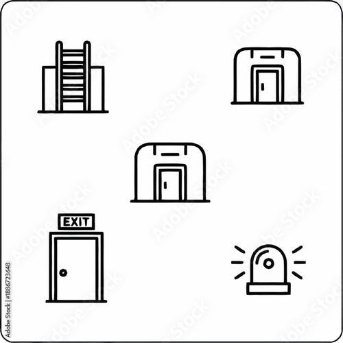Exit Sign and Emergency Icons Illustration.