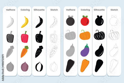 Organic Vegetable and Fruit Icon Bundle with Four Artistic Vector Styles