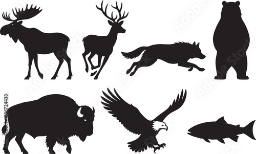 North American Wildlife Animal Silhouette Vector Set