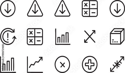 Reduction and Business Analytics Linear Icon Set