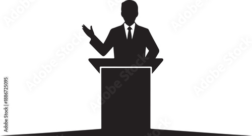 Silhouette of a person speaking at a podium black