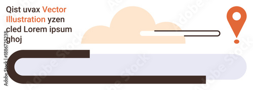 Education, navigation, learning resources, reading, study tools, geography concepts. Open book with cloud and location pin. Education and navigation concept