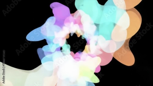 Abstract colorful animated shapes forming a floral pattern on black