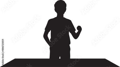 Silhouette of a person with a microphone on a stage