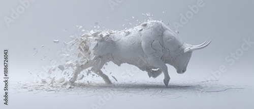 Minimalist Portrayal of Abstract Bull in Dynamic Motion Through Splinters