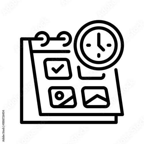 Content Calendar Line Icon, Outline Symbol for Social Media Planning, Editorial Schedule, Marketing Organization, Campaign Timing, and Post Management. Vector Sign Icon.