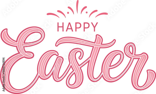 Happy easter sunday greeting with pink lettering and sunburst design