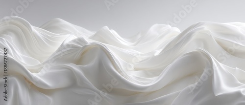 Ethereal Minimalist Surface with Flowing Milky White Fabric Waves
