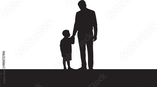 Silhouette of and Child Holding Hands black white