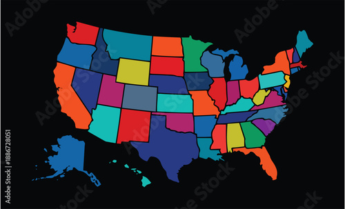 Colorful United States Map with Individual State Colors – High-Resolution Political Map of the USA