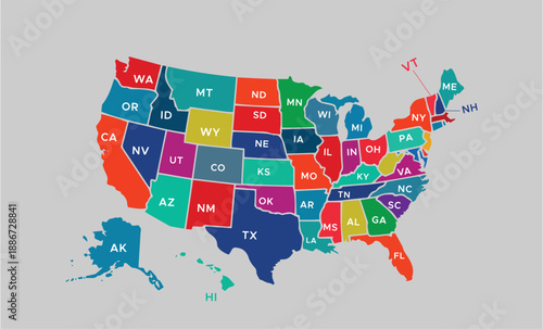 United States Map with State Abbreviations – High-Resolution Vector Map of the United States of America.	