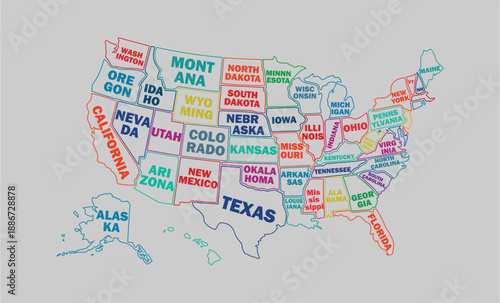 United States Map with State Abbreviations – High-Resolution Vector outline Map of the United States of America.	