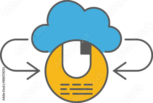 Conceptual icon showing data synchronization between a user profile icon and a cloud service, ideal for technology explanations.