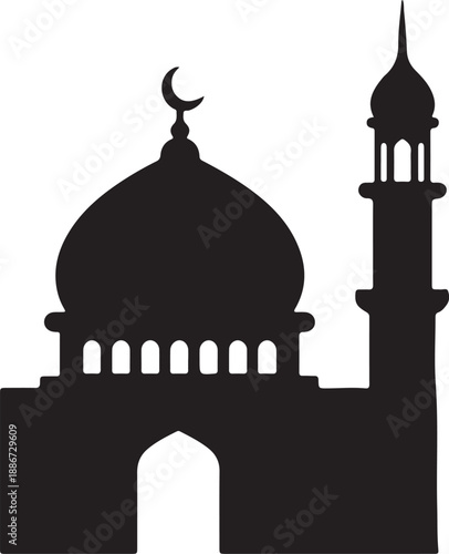 Elegant mosque silhouette with minaret and crescent moon
