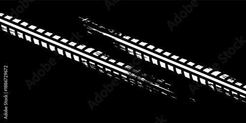 Tire track. Car, bike, motorcycle tyre mark with grunge effect isolated on white background. Wheel footprint on the road. Top view of rubber protector mark