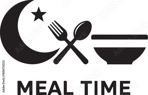 Meal time logo with crescent moon and utensils