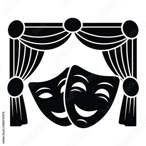 Black comedy and tragedy masks under theatrical curtains theater drama
