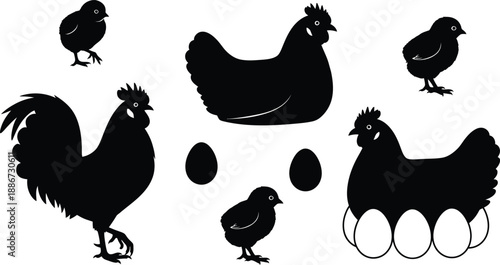 Easter sunday chickens and eggs silhouette illustration