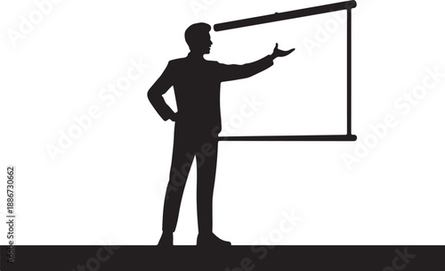 Silhouette of person presenting at a flip chart black