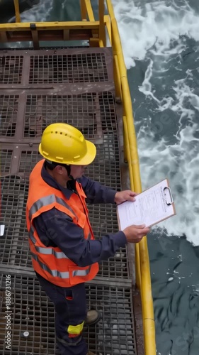 Wastewater Treatment Plant Inspection Worker Checking Data