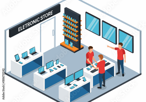 Electronic Store Interior Isometric Vector Illustration for Retail Business and Technology Display