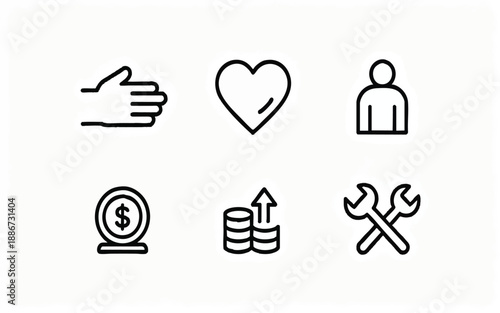 Charity Donation and Humanitarian Support Line Icons