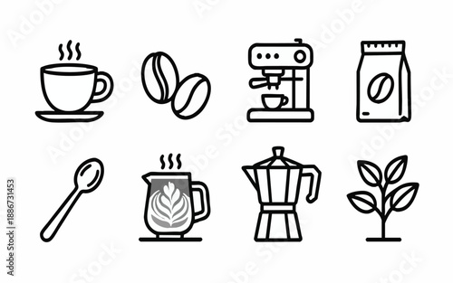 Coffee Shop Line Icons Brewing  Cafe Outline Set